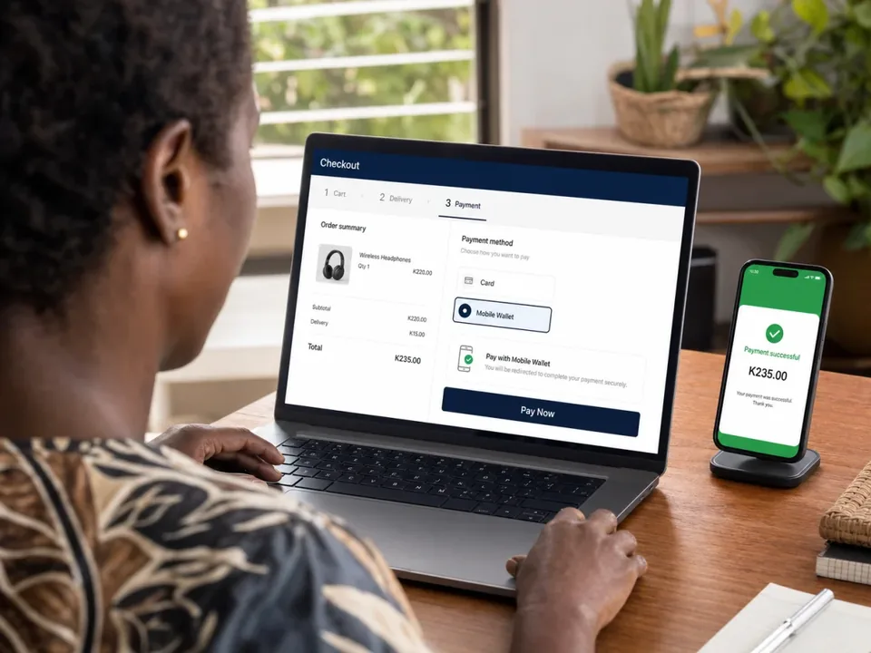 Customer paying with PIN on a laptop checkout page